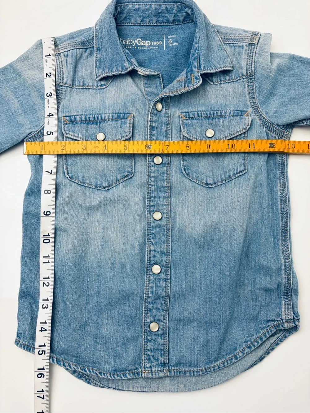 Baby GAP 100% Cotton Light Wash Denim Western Snap Button Long Sleeve Shirt Sz 5